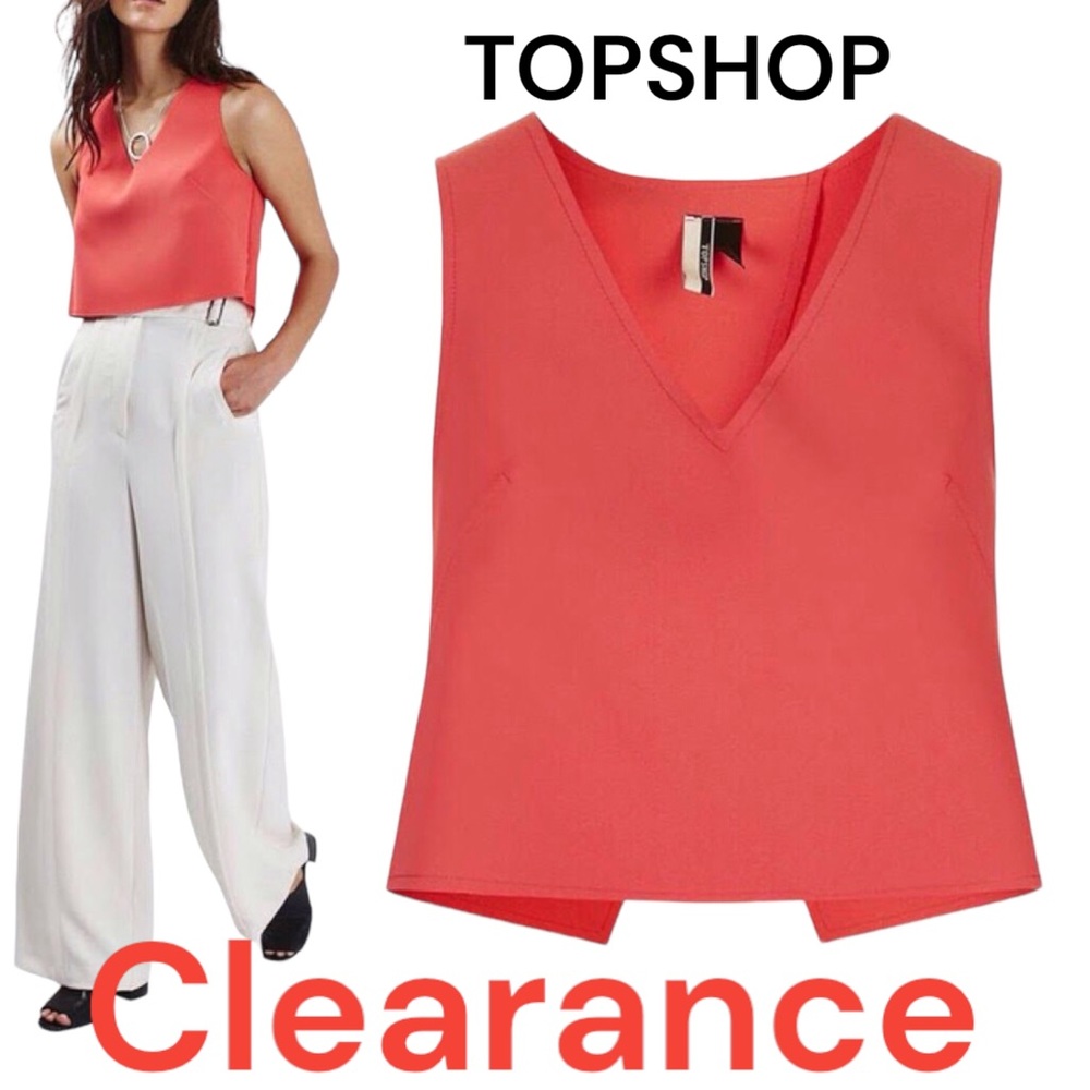 🔴 TOPSHOP Button Back Coral Crop Top sz 12/Large